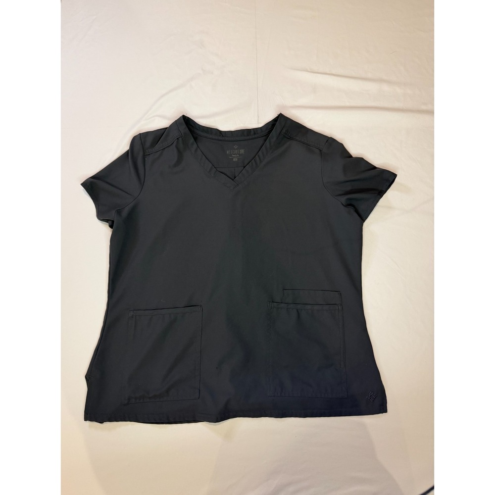 Med Couture Scrub Top Solid Navy Short Sleeve V Neck Women's Size Large